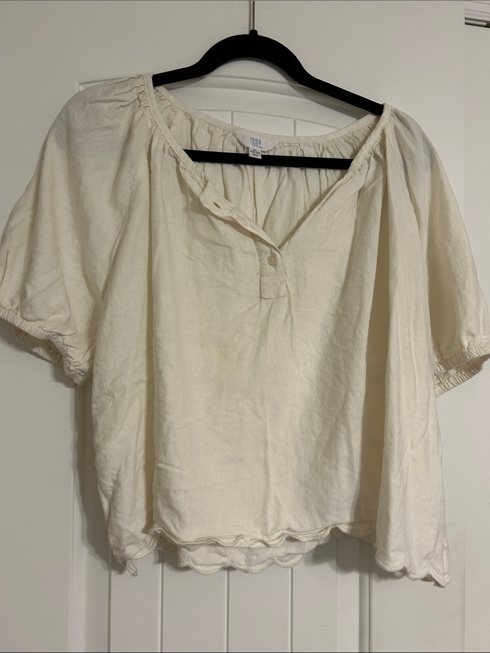 Time and Tru Cream Peasant Top and Short Set with Button Placket